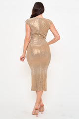 Symphony Dress - Shimmer Foil Bodycon Midi Dress