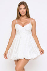 Rhinestone On Taffeta Balloon Skirt Mini Dress