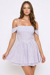 Floral Jacquard Open Shoulder Mini Dress