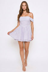 Floral Jacquard Open Shoulder Mini Dress