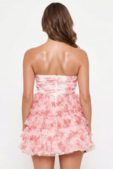 Symphony Dress - Spring Floral Print Layered Ruffle Mini Dress