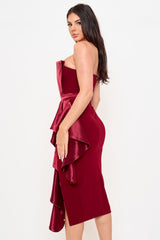 Satin Pleated Fabric Contrast Midi Dress