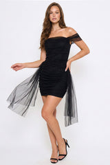 Symphony Dress - Layers Of Mesh Off The Shoulder Mini Dress
