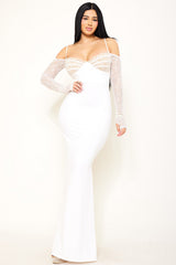 Lace Paneled With Piping On Bust Maxi Dress