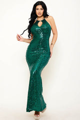 Sequin Halter Neck Mermaid Maxi Dress