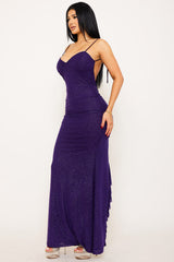 Glitter Power Mesh Ruffle Back Maxi Dress