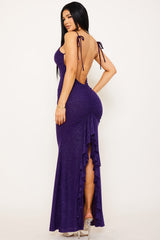 Glitter Power Mesh Ruffle Back Maxi Dress