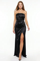 Glittered Satin Pleated Maxi Dress