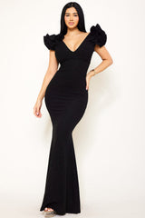 Symphony Dress - Glittered Ruffle Sleeve Maxi Dress