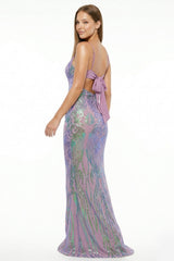 Floral Patterned Sequin Mesh Mermaid Maxi Dress