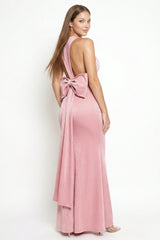 Metallic Big Bow Back Detail Maxi Dress