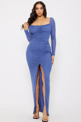 Symphony Dress - Rhinestone On Mesh Ruched Maxi Dress