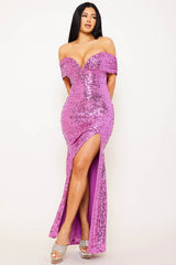 Sequins Off The Shoulder Maxi Dress