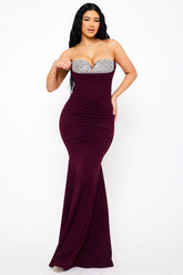 Symphony Dress - Multi Shape Rhinestone On Bust Mermaid Maxi Dress