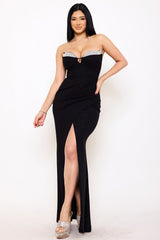 Rhinestone Trim On Bust Glittered Maxi Dress