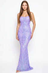 Symphony Dress - Scroll Pattered On Mesh Fabric Maxi Dress