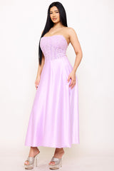 Lace And Dull Satin Paneled Maxi Dress