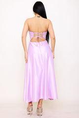 Lace And Dull Satin Paneled Maxi Dress