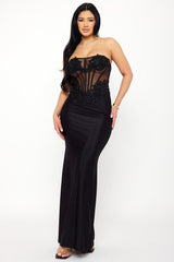Glitter Shakira Rib Lace Detailed Maxi Dress