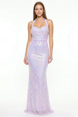 Symphony Dress - Patterned Sequin Mermaid Halter Top Maxi Dress