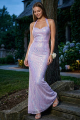 Symphony Dress - Patterned Sequin Mermaid Halter Top Maxi Dress