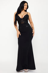 Lace Corset Bodice Contrast Maxi Dress
