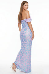 Symphony Dress - Sequin Scroll Pattern On Mesh Maxi Dress