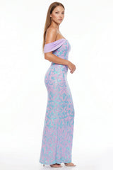 Sequin Scroll Pattern On Mesh Maxi Dress