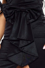 Metallic Tricot Fabric With Bow On Waist Maxi Dress