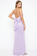 Large Bow Back On Sequin Maxi Dress