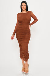 Rhinestone On Mesh Pleated Long Dress