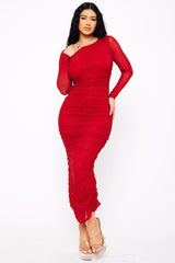 Symphony Dress - Rhinestone On Mesh Pleated Long Dress