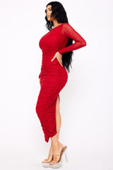 Rhinestone On Mesh Pleated Long Dress
