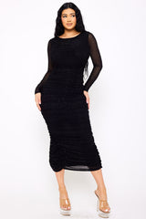 Rhinestone On Mesh Pleated Long Dress