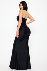 Rectangle Rhinestone Satin Mermaid Maxi Dress