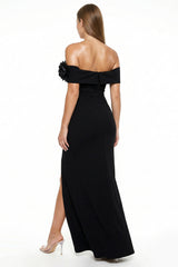 Flower Corsage On One Side Off The Shoulder Maxi Dress