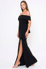 Symphony Dress - Pearl Beaded Detail Off The Shoulder Mermaid Maxi Dress