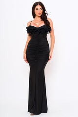 Symphony Dress - Pleated Ruffle On Power Satin Maxi Dress