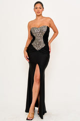 Sequin On Satin Maxi Dress