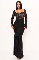 Satin And Lace Fabric Contrast Maxi Dress