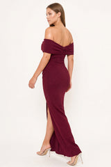 Glitter Bow Front Off The Shoulder Maxi Dress