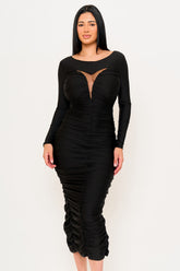 Satin V Shape Cutout Front Maxi Dress