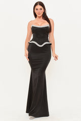 Symphony Dress - Rhinestone Tape Trim With Peplum Maxi Dress