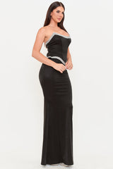 Rhinestone Tape Trim With Peplum Maxi Dress