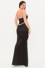 Rhinestone Tape Trim With Peplum Maxi Dress