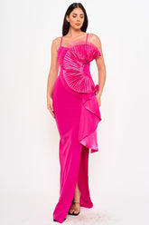 Symphony Dress - Tulle Mesh Folded Ruffle On The Side Maxi Dress