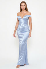 Satin Pleated On Bust Maxi Dress