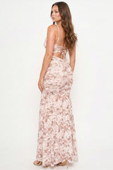 Floral Print Pleated Mermaid Maxi Dress