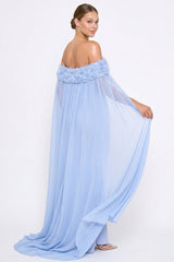 Flower Applique Off The Shoulder Maxi Dress