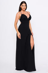 Flower Chiffon Applique On Bust Maxi Dress